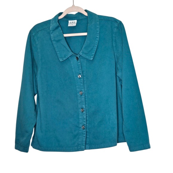 C.M.C Color Me Cotton Tops - CMC Color Me Cotton Teal Button Down Shirt Jacket Womens Small Lagenlook Coastal